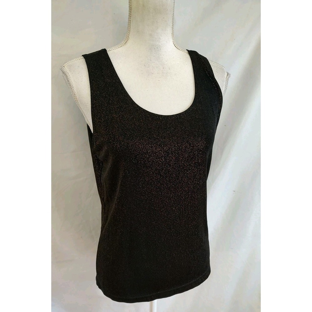90's Vintage Chicos Tank Top Shirt Black Lurex Gold Sparkle Slinky Knit Sz 2- L